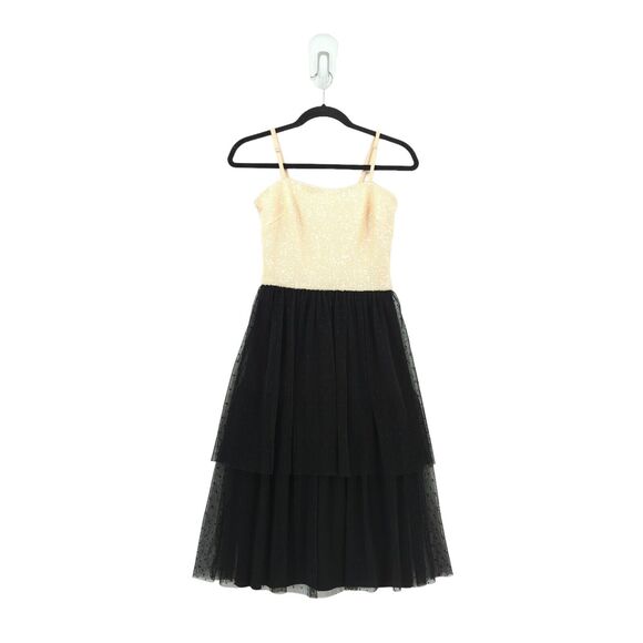 DRESS THE POPULATION Women XS Kady Dress Cream White Midi Tulle Sequin Dot NEW - Picture 3 of 10